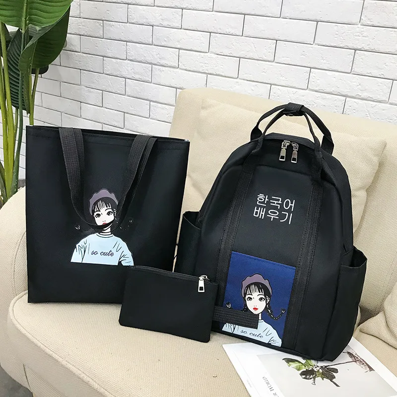 3 set Backpack Casual Women Shoulder Bags Candy Color Women Backpack Multi-pocket School Bag For Teenage Girls Mochilas Female