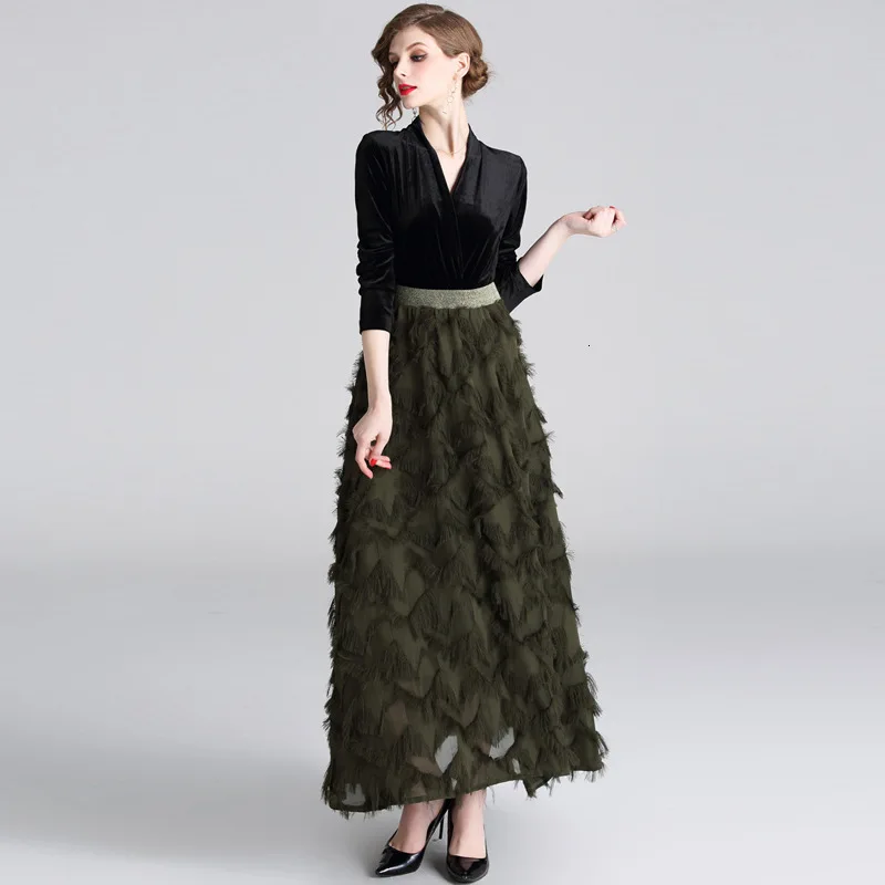 LIJS элегантное темпераментное модное зимнее длинное платье с длинным рукавом