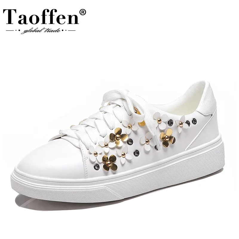 Женские кроссовки из натуральной кожи Taoffen повседневные Мягкие размеров 34-40