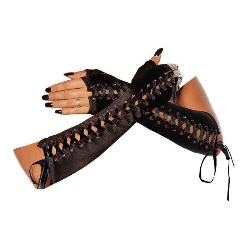 

Satin Wear Ribbon Tied Ribbon Gloves Dress Up Ball Performance Gloves European and American Satin Punk Gloves