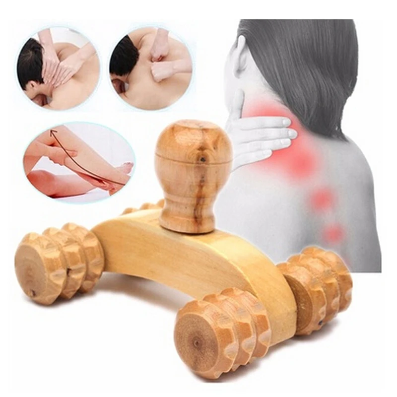 

1Pc Wooden Car Roller Solid Full body Reflexology Face Hand Foot Back Body Therapy Four Wheel Relaxing Hand Massage Tool