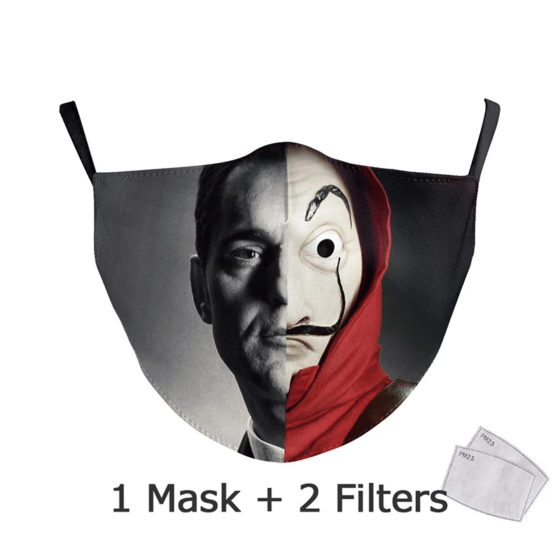 Mouth Mask Reusable Cosplay Costume Adult Black Face Print Washable Fabric Masks PM2.5 Protective Dust | Красота и здоровье