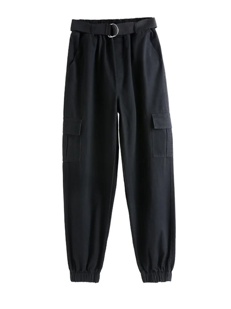 

Women Cargo Pants 2021 Summer New High Waist Pocket Harem Pant Ankle Length Female Pants Safari Style Top Quality