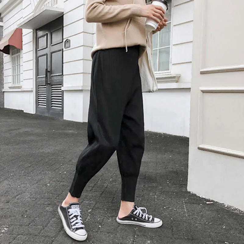 

Women Casual Harem Pants For Women Loose Knitted Pants 2020 New Autumn Winter Solid Color Sweater Thicken Trousers