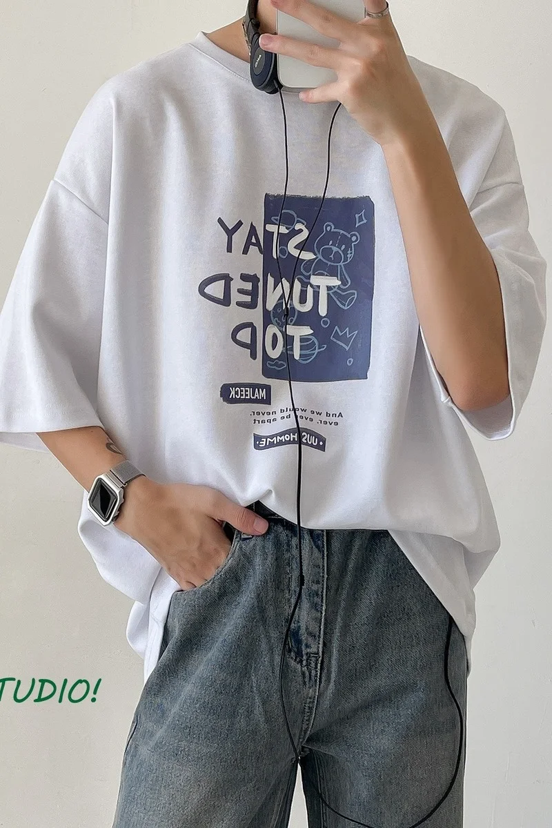 

2021 Summer Printed round Neck Letter Short Sleeved T-shirt T-shirt Men's Printed Fashionable Loose Men's Short Sleeved T-shirt