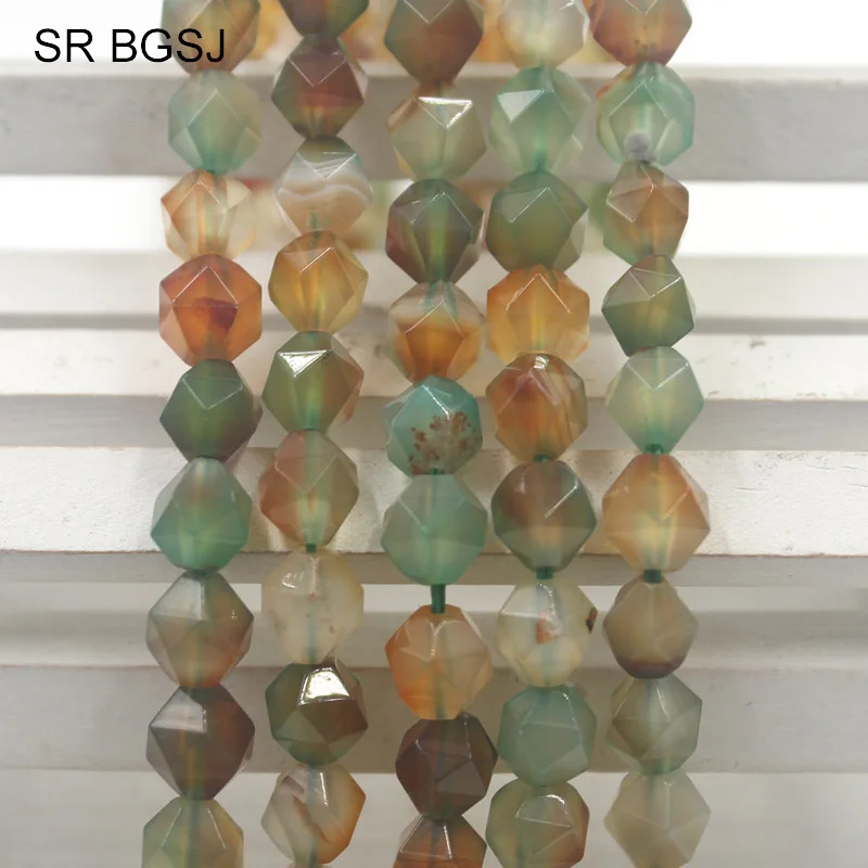 

Free Shipping BGSJ 8mm Faceted Round Polygonal Faceted Rainbow Agate Natural Stone DIY Handcraft Gemstone Beads Strand 15"