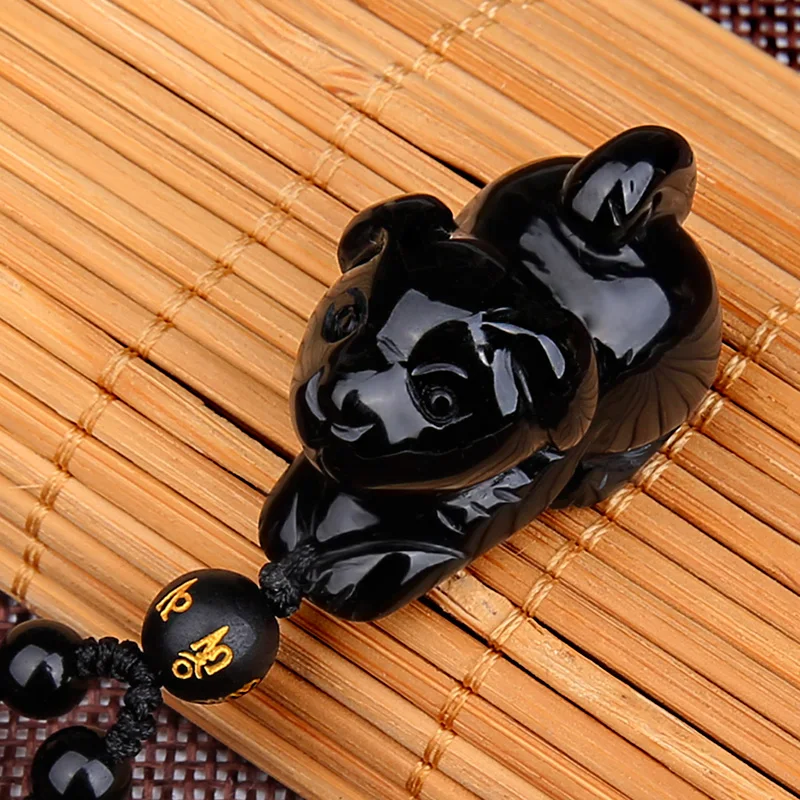 Ожерелье из натурального черного обсидиана с бусинами ручная работа кулон в виде