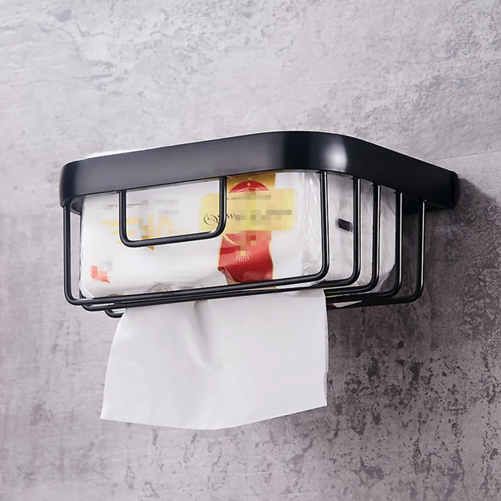 Держатель бумажных салфеток для ванной комнаты черный алюминиевый настенный