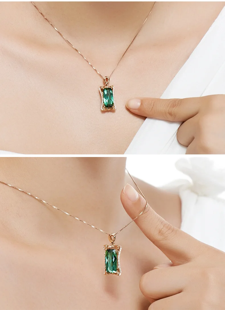

Lady Pendant Square green tourmaline pendant crystal necklace Crystal Pendant Necklace Jewelry Gift For Women