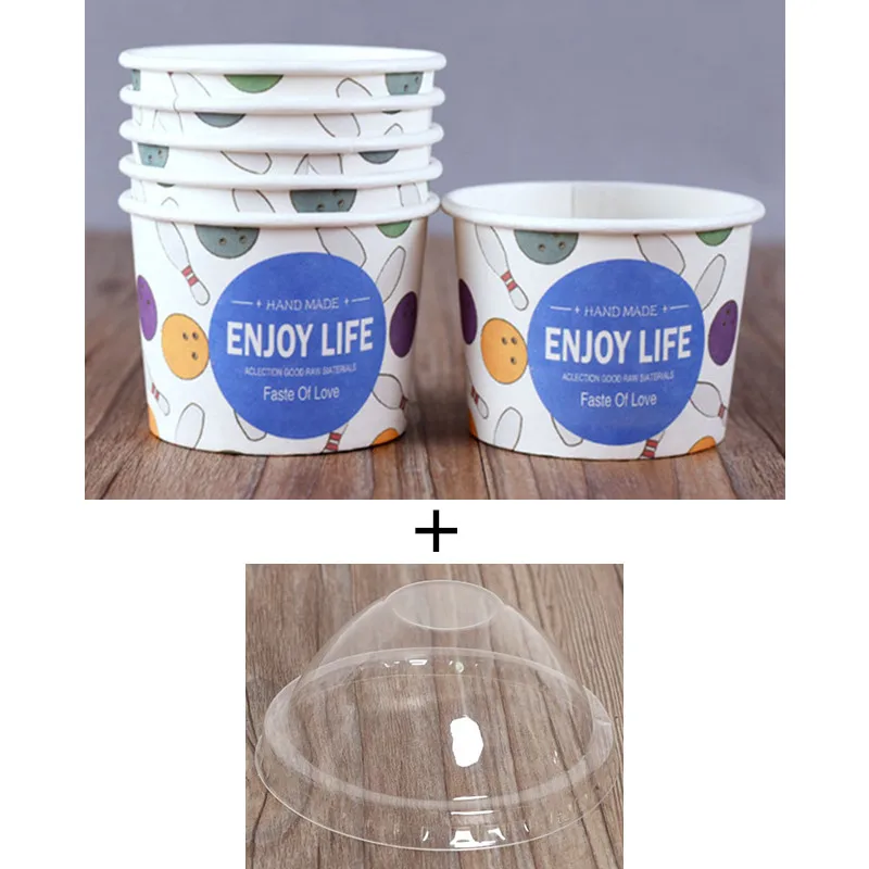 cup and lid 50 шт., 120 мл, маленькие цветные бумажные стаканчики для мороженого, уплотненные, для йогурта, салата, фруктов, миски, вечерние, для украшения десерта, торта, чашка с крышкой - Цвет: cup and lid