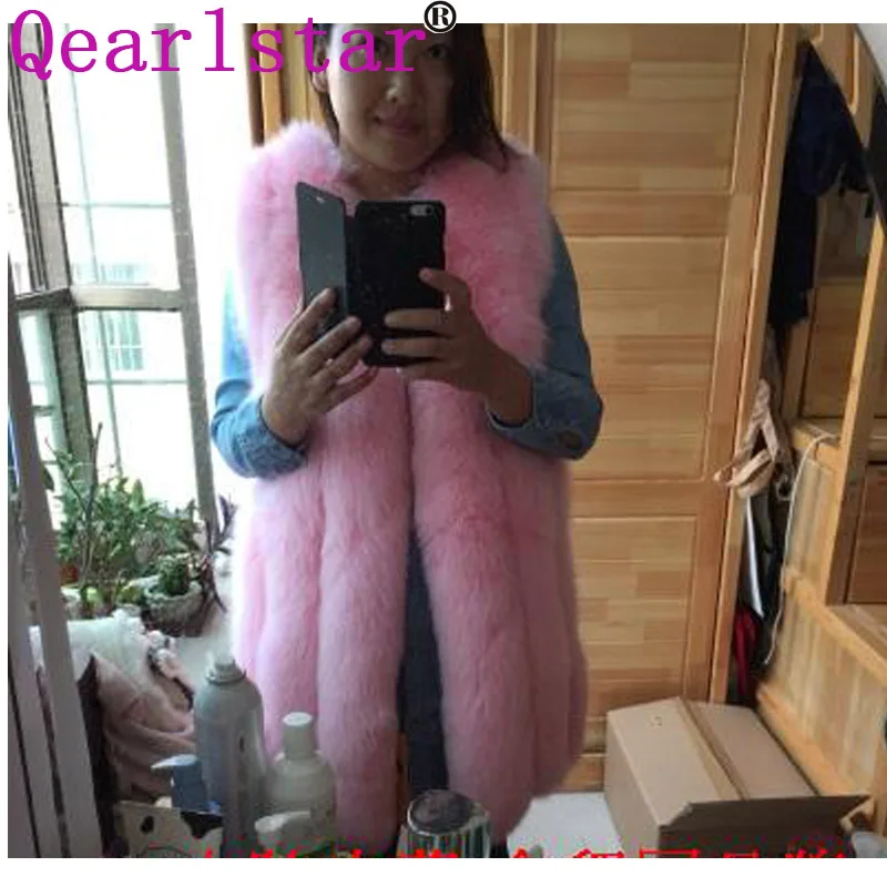 pink Qearlstar женский искусственный Лисий шубы из меха толстый теплый роскошный без рукавов Пушистый Жилет с круглым вырезом зимняя верхняя одежда плюс размер S-6XL SQ9 - Цвет: pink