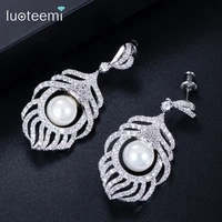 luoteemi luxury cubic zirconia drop earrings for women plant leaf cute earrings shell pearl spirit handmade jewelry christmas