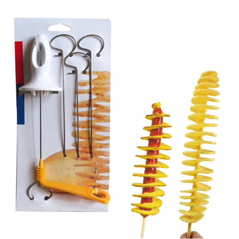 

Спиральный резак для картофеля, слайсер из нержавеющей стали, пластиковый кухонный инструмент для жарки картофеля, «сделай сам», ручной кре...