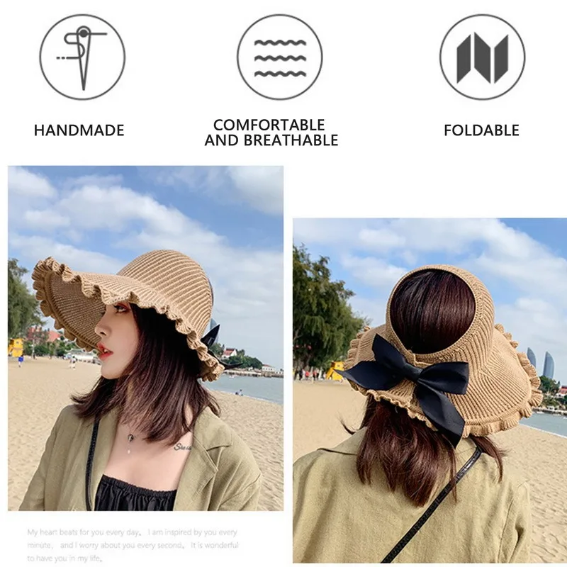 

Summer Female Sun Hats Big Brim Classic Bowknot Foldable Fashion Straw Hat Casual Outdoor Beach Cap For Women UV Protected Hat