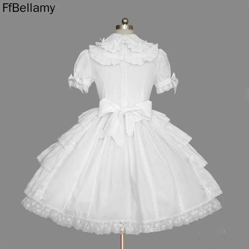 Однотонные хлопковые белые кружевные костюмы для косплея Платье До Колена с