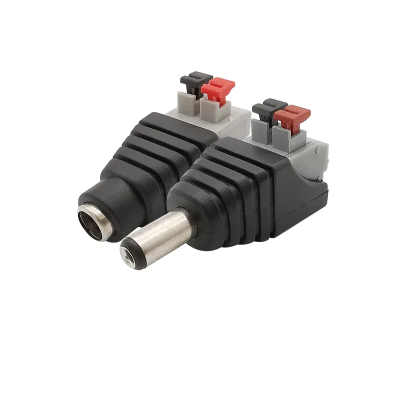 

2.1x5.5 mm No Screws DC Connectors 5.5mm x 2.1mm DC Power Male Plug and Female Jack Adapter for 3528/5050 LED Strip CCTV Cameras