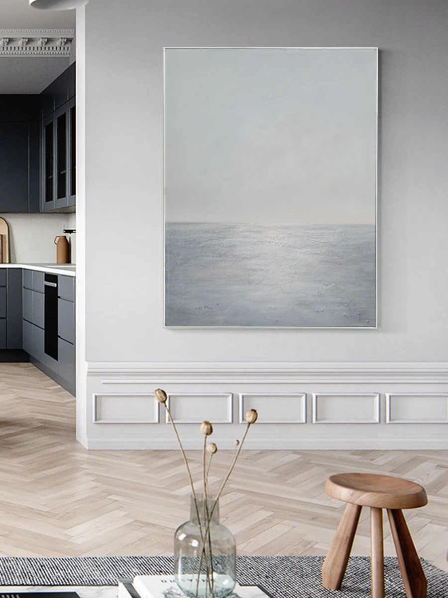 

Handmade Oil Painting On Canvas Art Minimalist Art Acrylic Painting Extra Large Wall Art Light Grey Art Modern Art Sea Painting