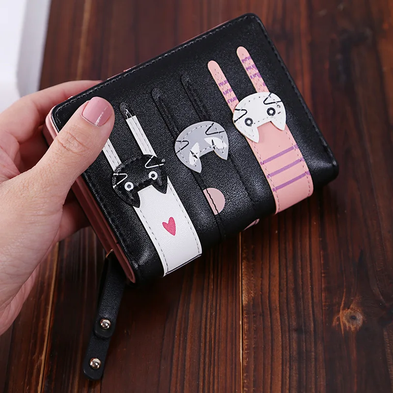 

MANHAN Cartoon Cat Women Wallet PU Leather Women Short Wallet Brand Designed Coin Purse Female Card Holder Cute Girl Wallet