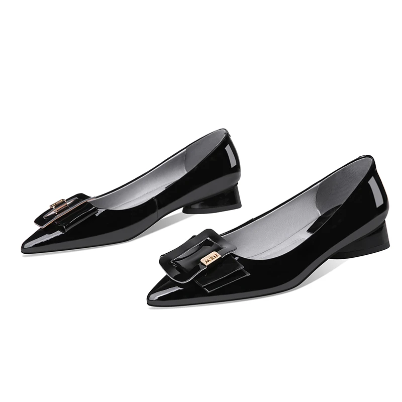 Женские туфли-лодочки из лакированной кожи MORAZORA черные с квадратными каблуками и