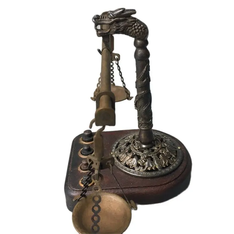 Старое красное дерево Дерево Дракон весы для взвешивания античная латунь