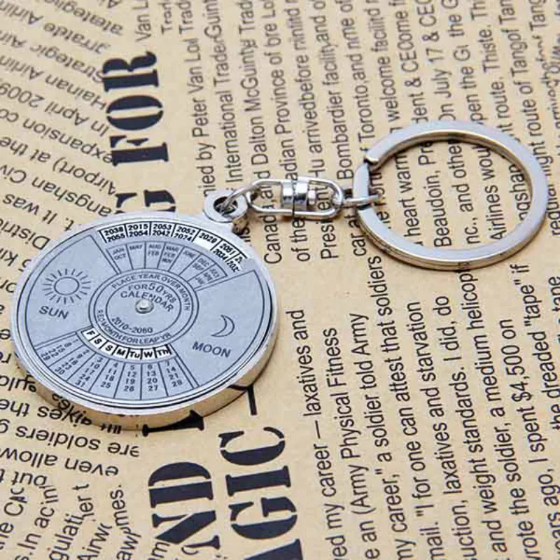 Брелок календарь мини 50 лет стальной сплав вечный солнце луна резьба брелок