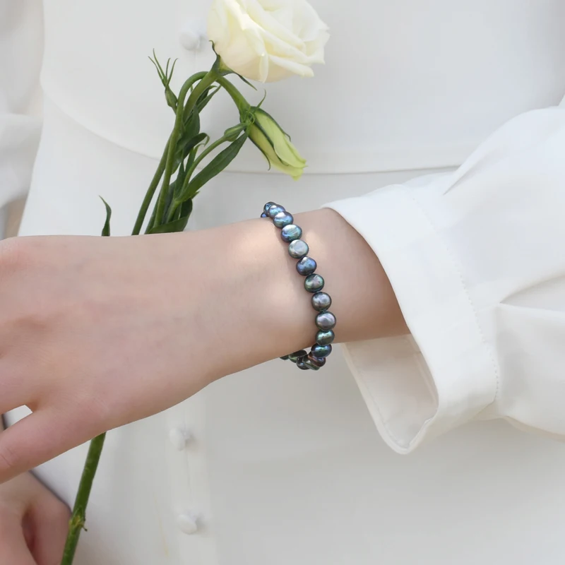 Женский браслет ASHIQI из натурального барочного жемчуга с пуговицами серебра 925