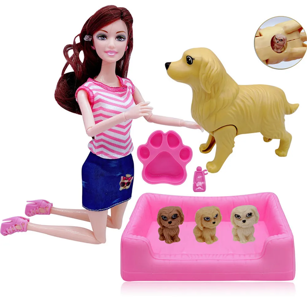 11 5 &quotшарнирные Барби домашний питомец родит щенка собаки мамы + 3 будка кукла