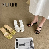 niufuni summer thin strap hollow thick heel womens sandals muller slip on slides shoes simple sexy slippers pumps high heels