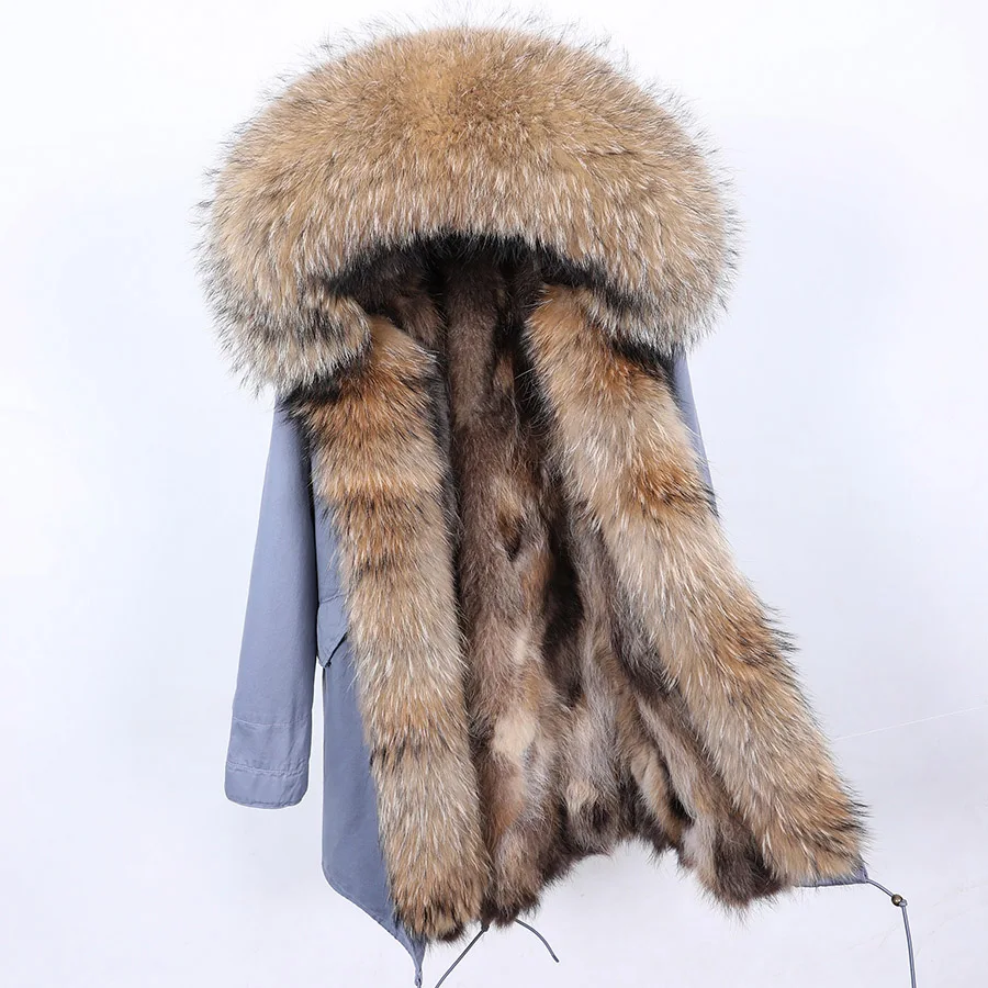 Winter Real Fur Coat Long Natural FurJacket Women Waterproof Parka Thick Warm Large Real Raccoon Fur Collar Detachable Fur Liner enlarge