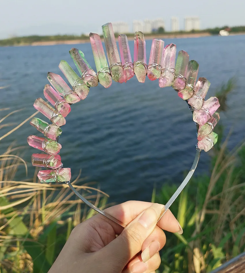 

colorful White Natural Quartz Crystal moon headband party bridal party jewelry headdress gift witch mysterious power Hair clip