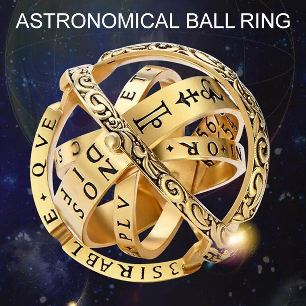 Vintage Astronomical Ball Rings Creative Complex Rotating Open/Close Rings Necklace Cosmic Ring Necklace Couple Jewelry Gifts