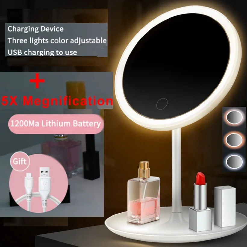 

makeup mirror with led light Ladies Face Mirror Adjustable Touch Dimmer USB Led Vanity Mirror Table Desk Cosmetic Mirror