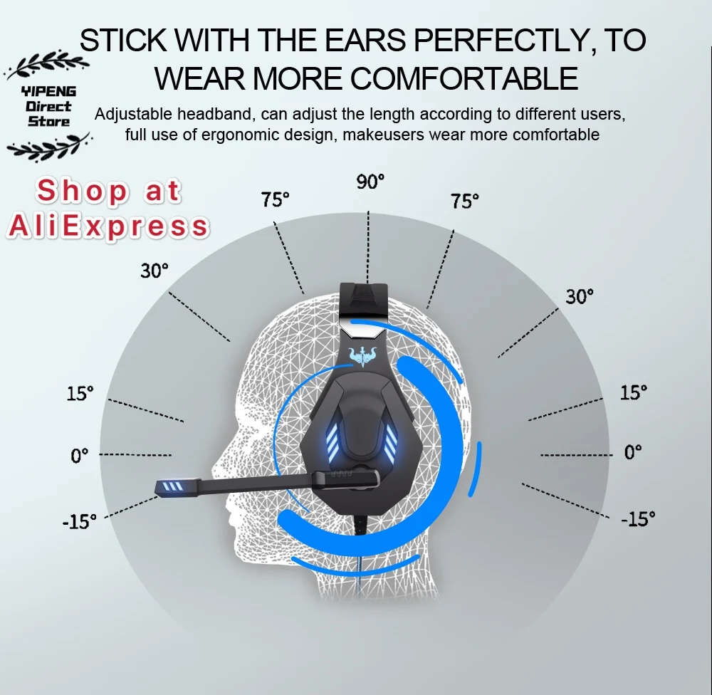 

OVLENG GT92 Wired Gaming Headset E-Sports with Microphone LED Stereo 7.1 Virtual Surrounded HiFi Headphone for PC Desktop Laptop