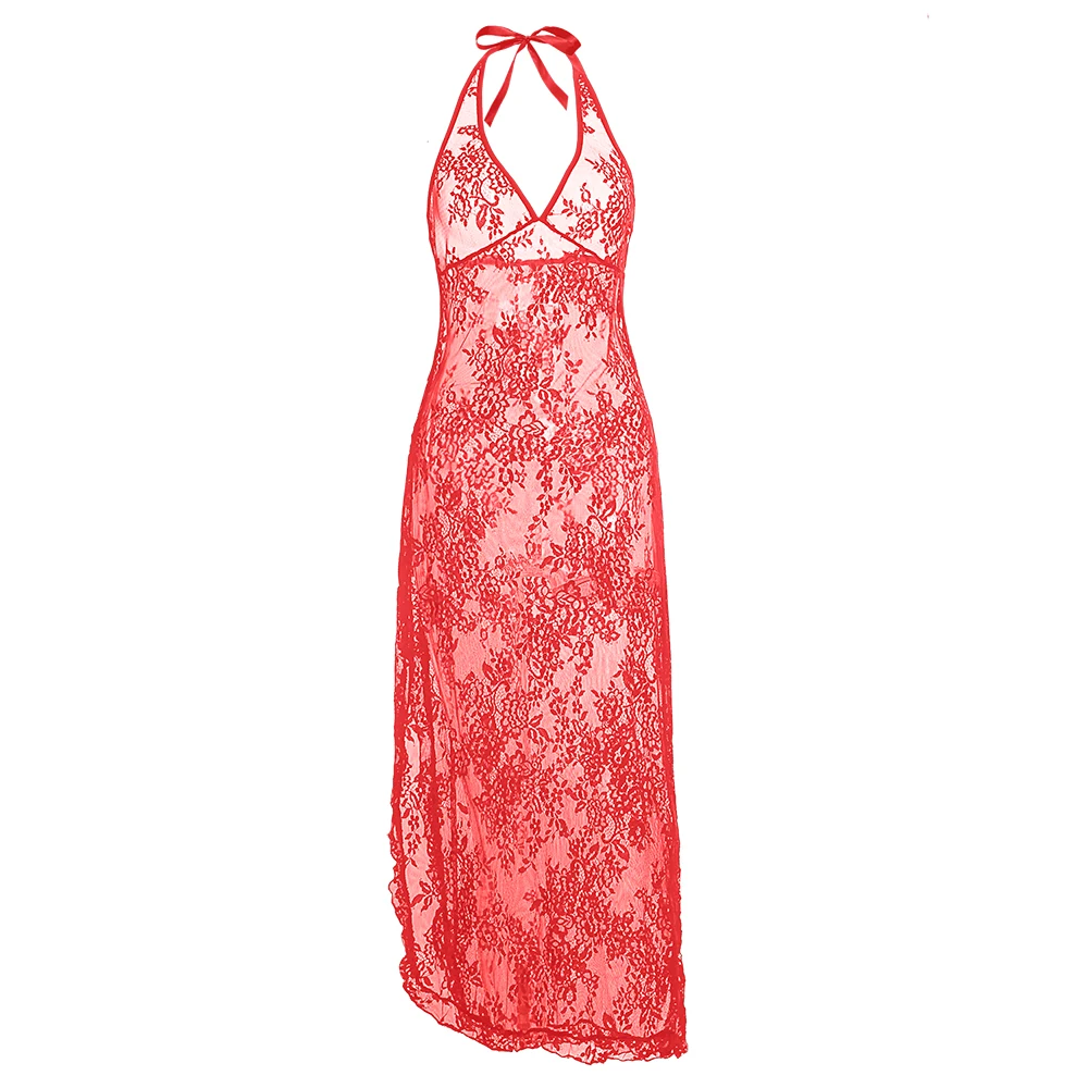 Плюс размер XXXL 5XL 6XL женское сексуальное нижнее белье кружева Babydoll Chemise Porno сексуальное нижнее белье платье прозрачное Haltter эротическое белье - Цвет: Красный