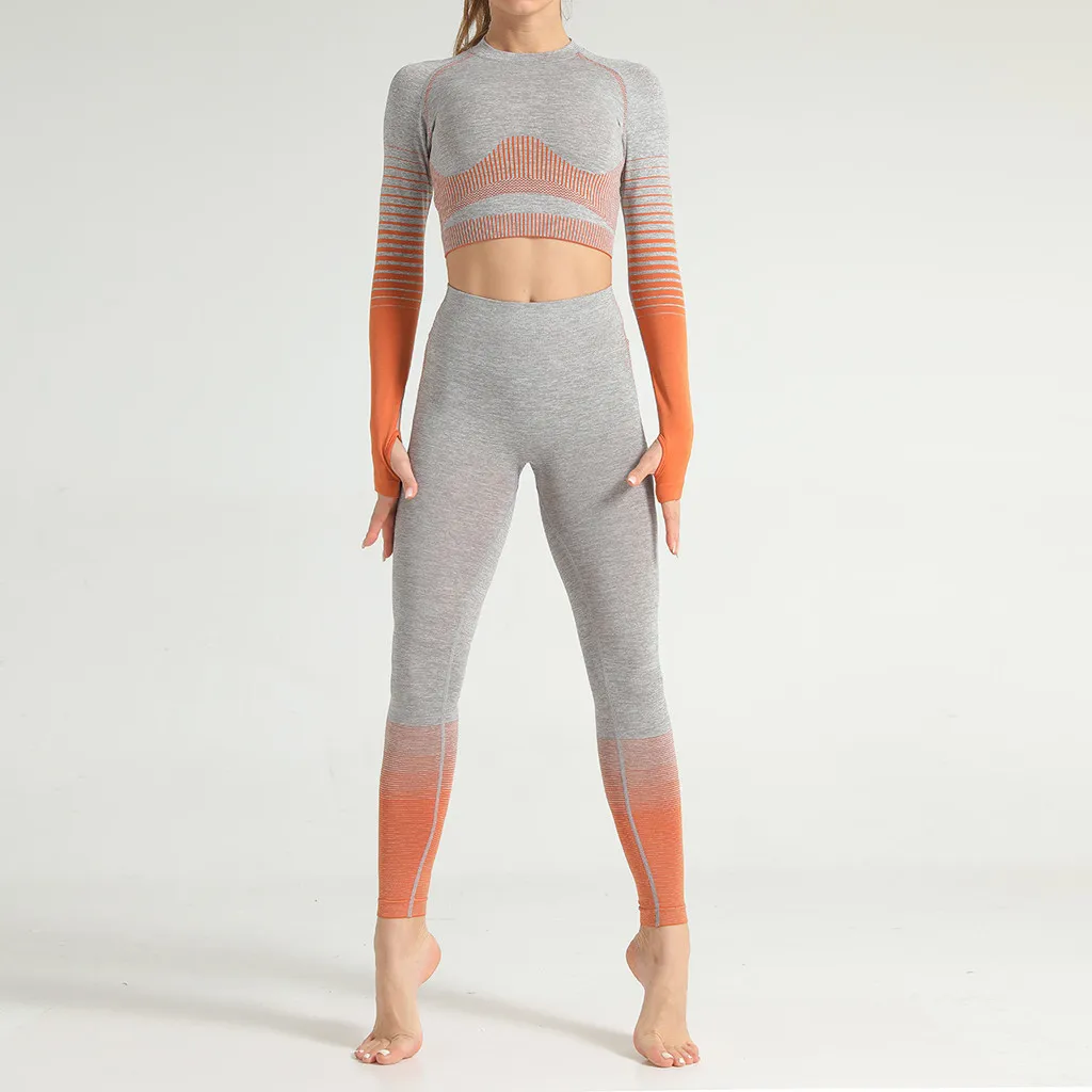 Комплект леггинсов бесшовный Набор для йоги с длинным рукавом женская