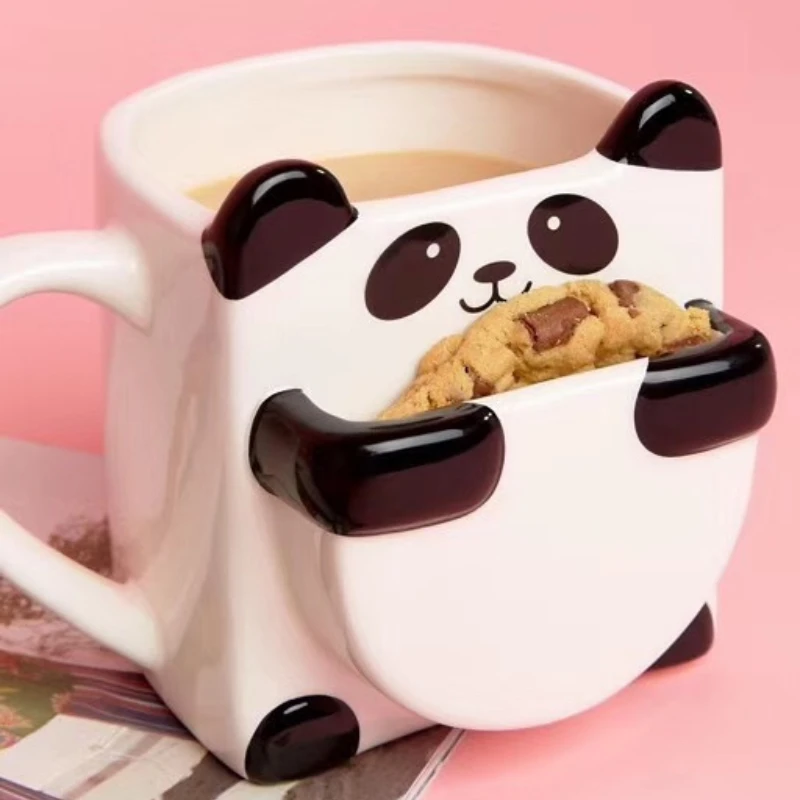 

Creativity Is Convenient Cute Panda Mark Cup Cartoon Water Gift Small Fresh Double Biscuit Coffee Ceramic Cup Cute Coffee Mugs