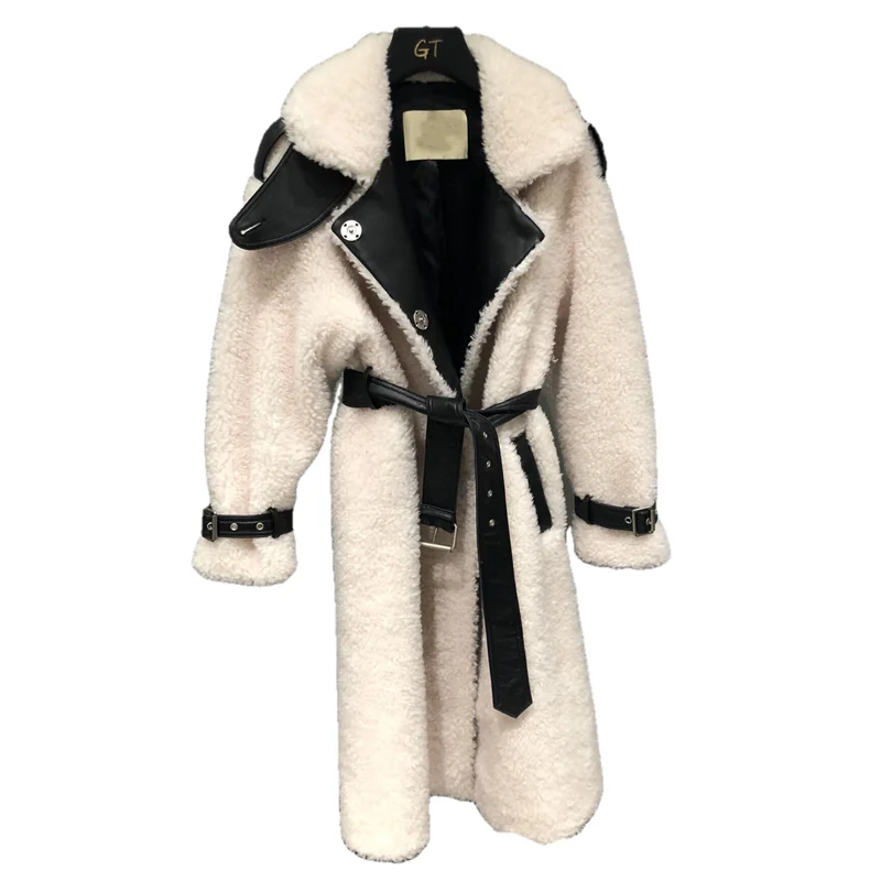 

2022 новое шерстяное пальто из натурального меха для женщин, зимние куртки и пальто из овечьей шерсти, длинное двухстороннее меховое пальто с ...