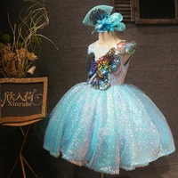 2021 real picture baby girls dresses for party beaded crystals v neck little princess performance cloth costumes