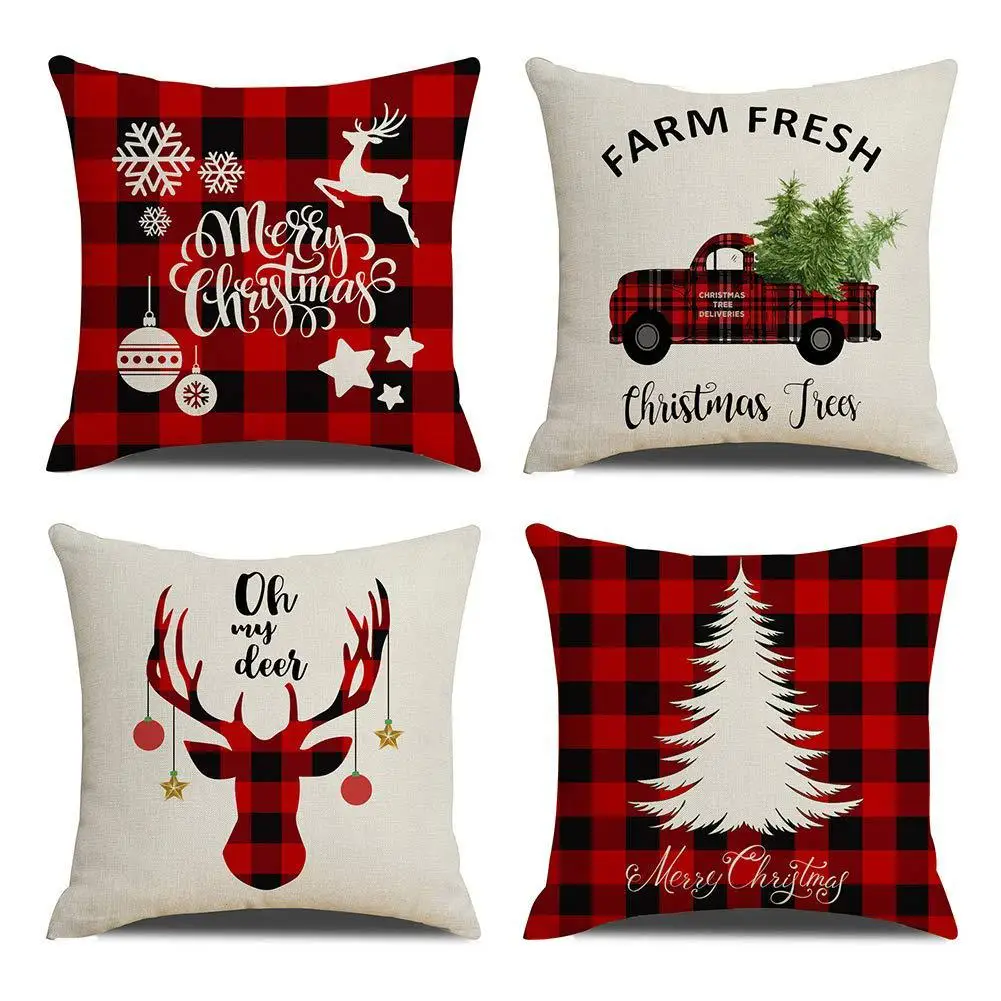 Рождественская елка автомобиль лося Подушка Чехол льняная подушка крышка диван