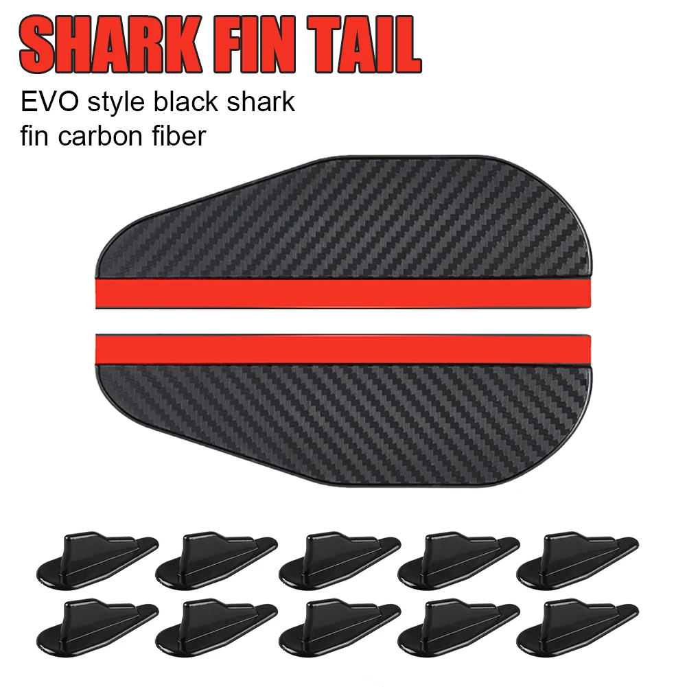 

10Pcs Universal EVO-Style Shark Fin Spoiler Roof Wing Vortex Diffuser Carbon Fiber with Rearview Mirror Rain Cover Visor Eyebrow