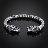 vintage dragon head mouth open cuff bracelet nordic viking bangle antique twisted pattern carved wristband jewelry