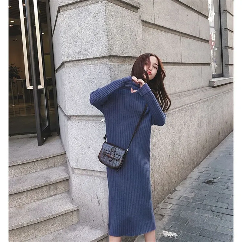 Женское прямое трикотажное платье с высоким воротником повседневные эластичные