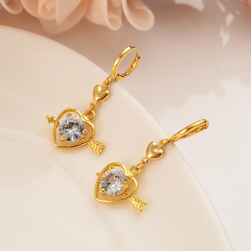Подвеска золотого цвета Сердце Любви кристалл белый камень серьги для женщин