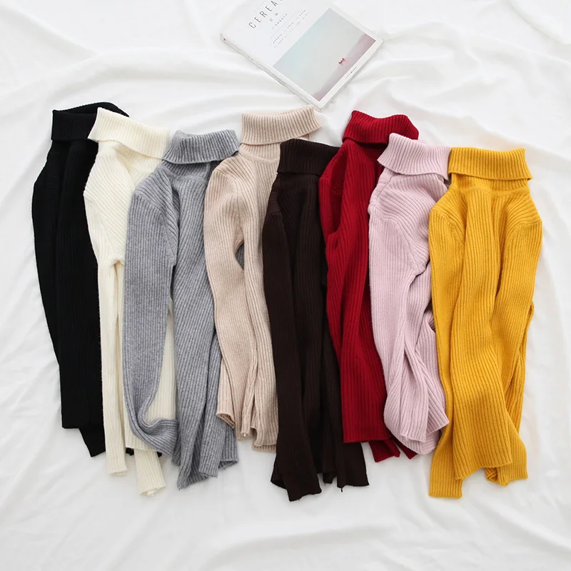 Осенний женский базовый свитер водолазка Женский Повседневный вязаный пуловер