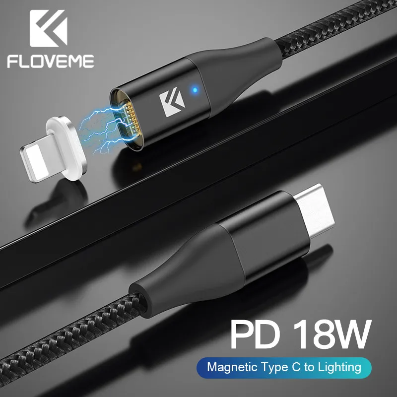 Магнитный кабель FLOVEME PD Type C для освещения магнитный быстрой зарядки 18 Вт iPhone 11 XR XS