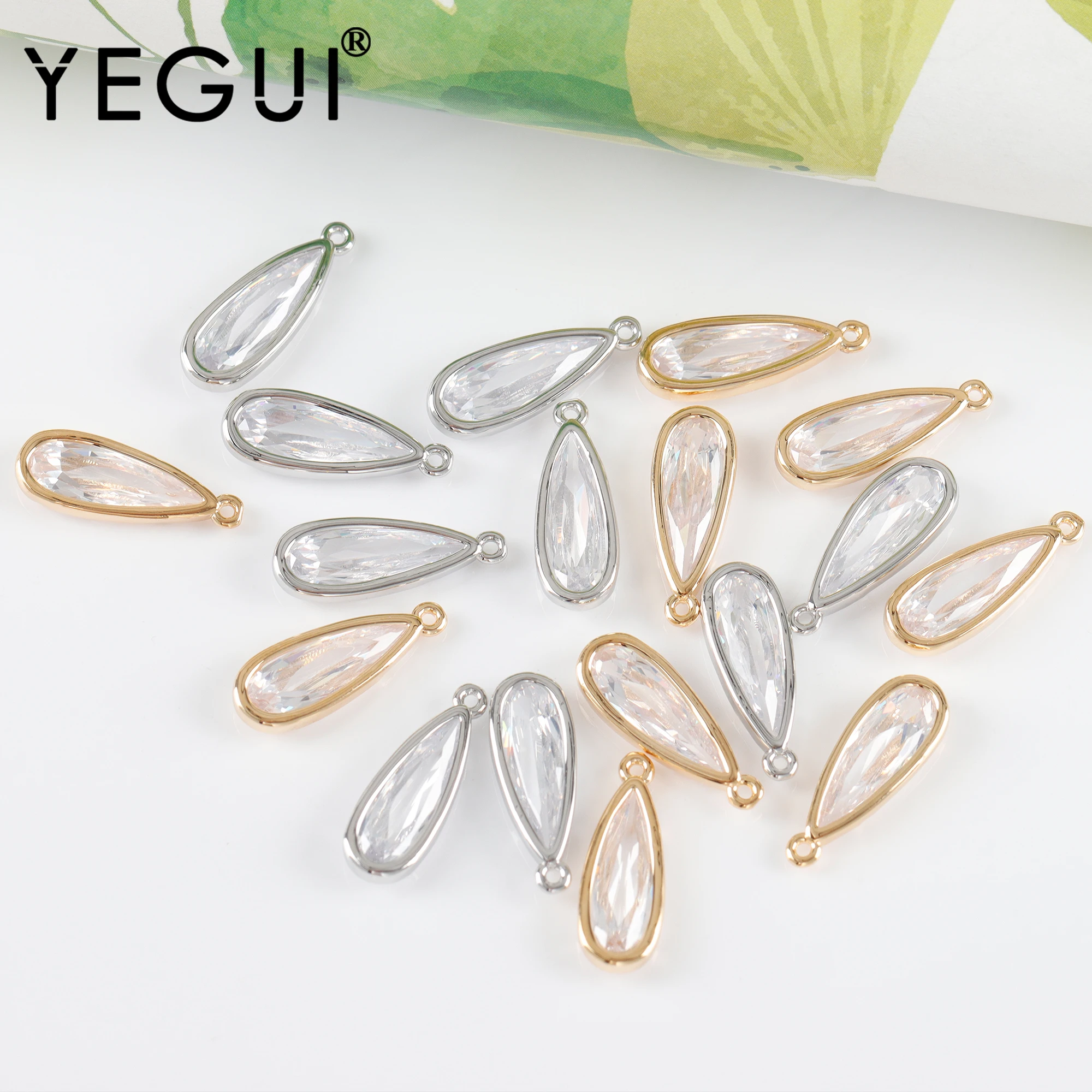

YEGUI M1105,jewelry accessories,18k gold plated,copper,rhodium plated,zircons,drop shape,jewelry making,diy pendants,10pcs/lot