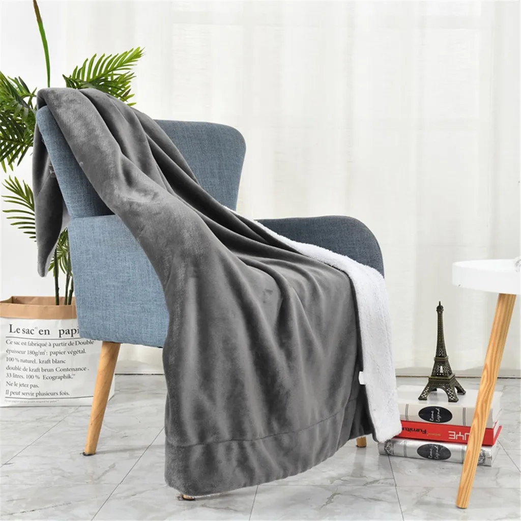 Плед Одеяло Sherpa из овчины толстое Двухслойное фланелевое 60x80 дюймов На Кровать