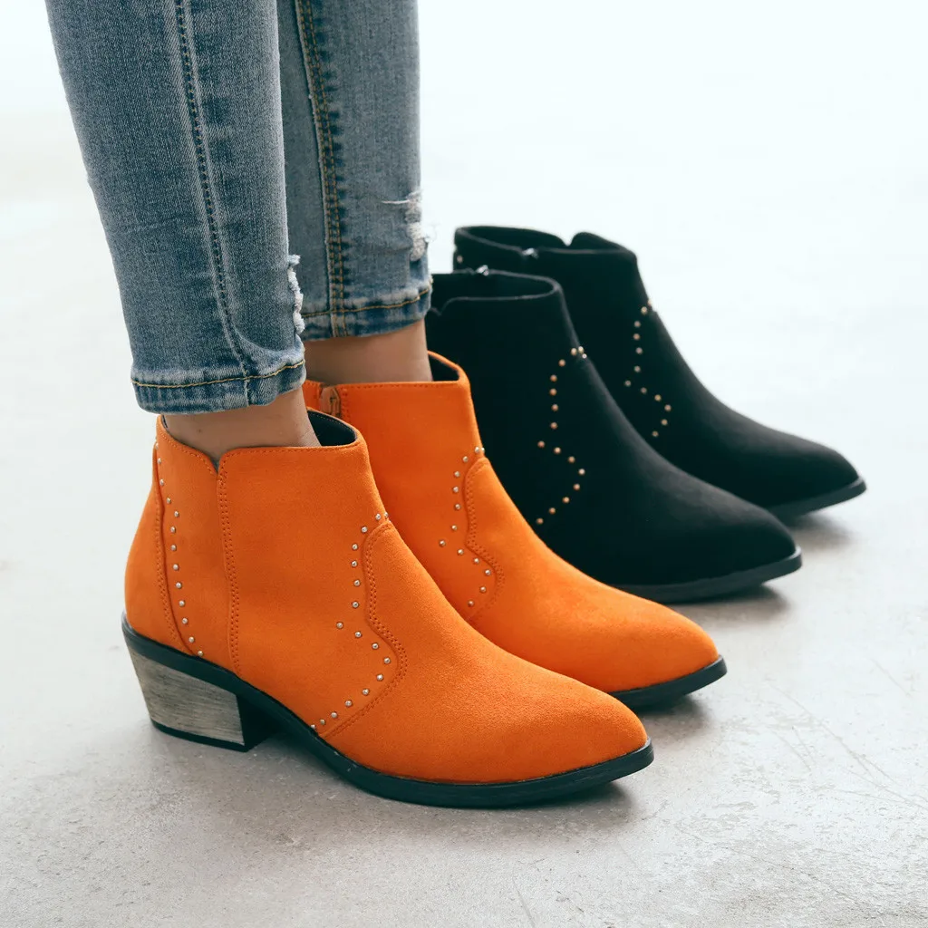 

Autumn Winter Women Boots zipper rivet Boots suede women winter boots cotton ankle boots women's shoes Round Toe Shoes
