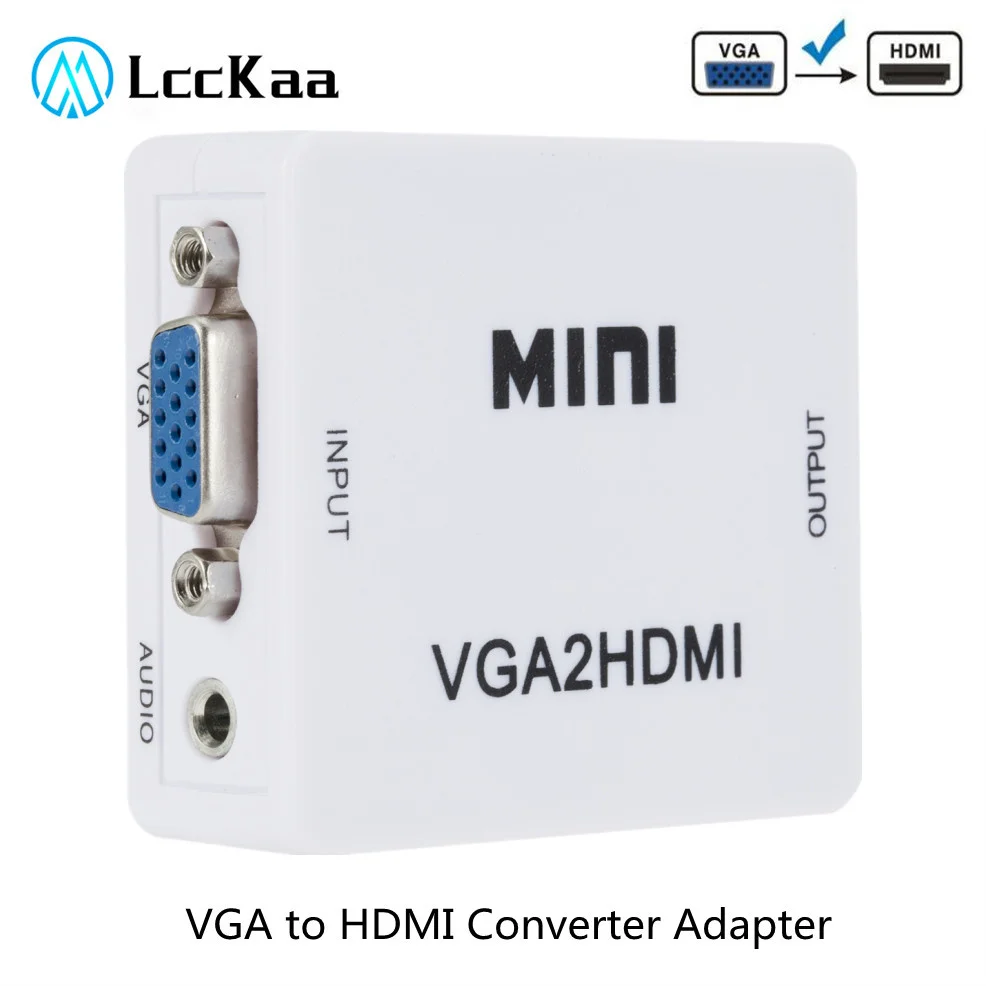 LccKaa Mini VGA-HDMI-совместимый конвертер VGA2HDMI видеобокс аудио адаптер 1080P для ноутбука