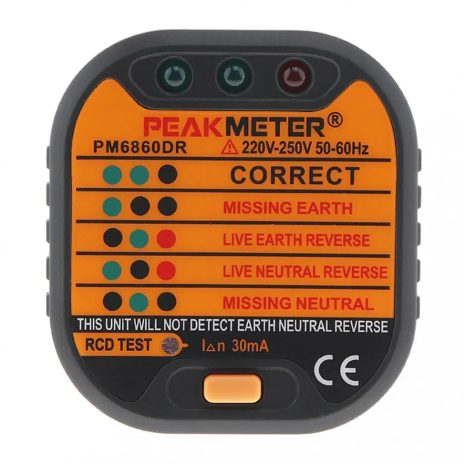 PEAKMETER PM6860DR 220 В ~ 250 Портативный электрический умный тестер розеток со